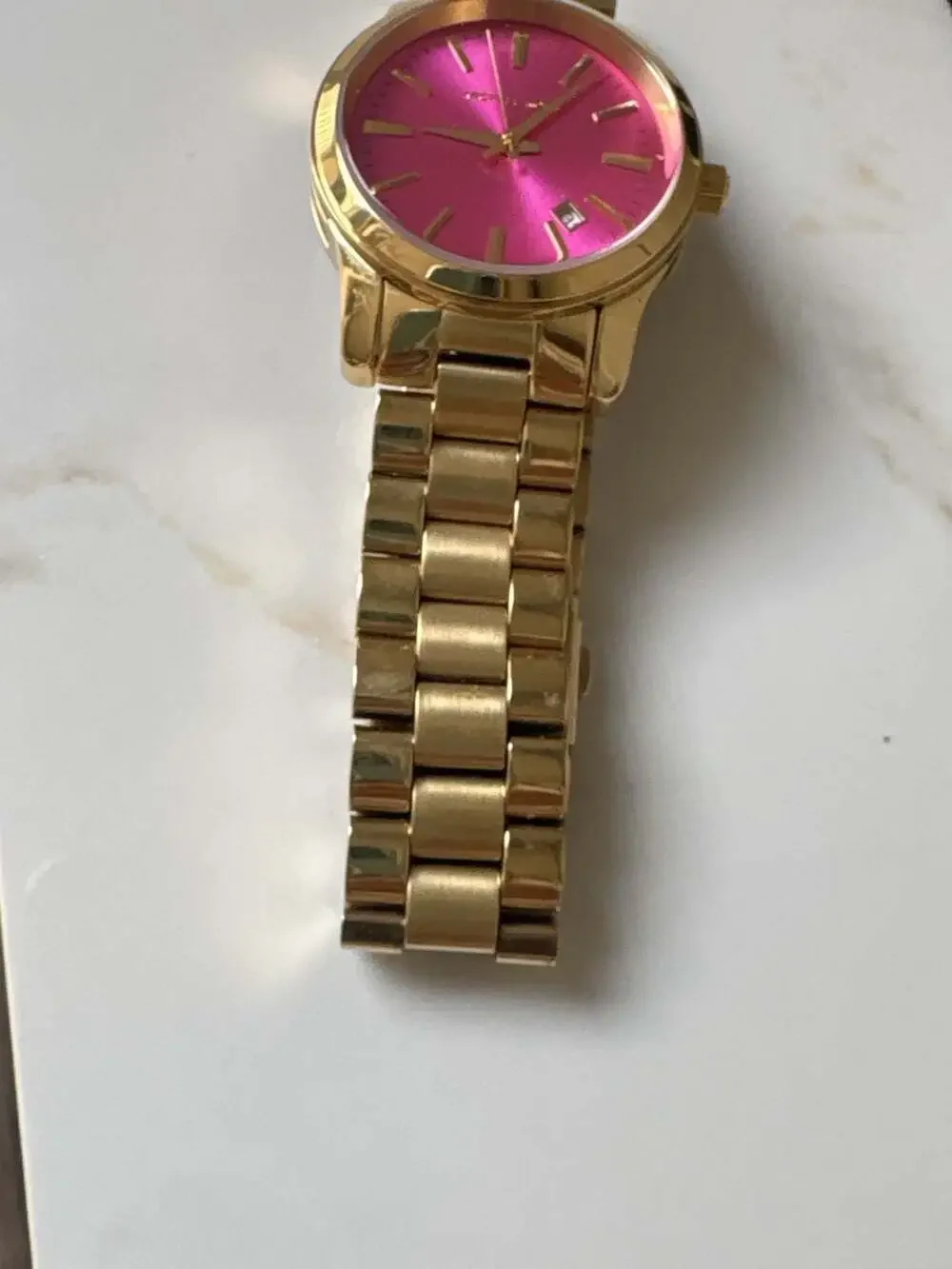 Michael Kors MK5801 Runway Gold Tone Stainless Steel Pink Dial Watch